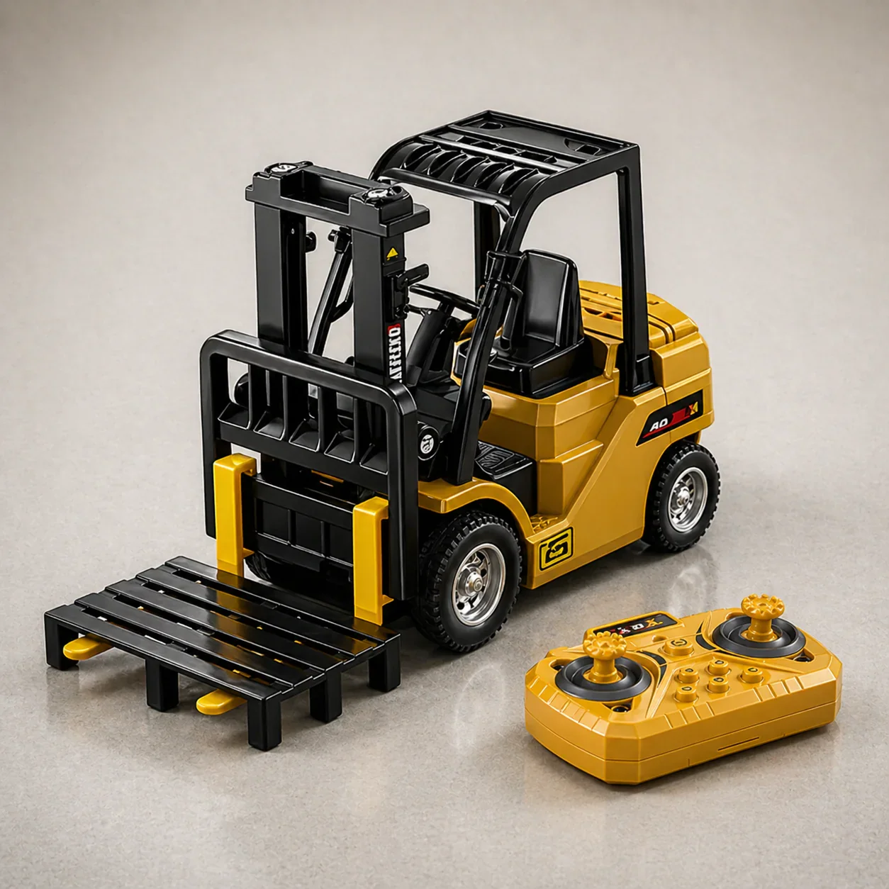 Mini forklift with yellow controller